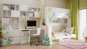 Детская комната Флер (Белый/корпус Выбеленное дерево) в Красном Яре - krasnyj-yar.katalogmebeli.com | фото 2