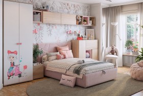 Комплект детской мебели Алина К2 Дуб мария/белый/нежно-розовый велюр в Красном Яре - krasnyj-yar.katalogmebeli.com | фото 1