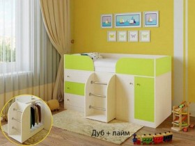 Кровать-чердак Малыш-4 Дуб молочный/Лайм в Красном Яре - krasnyj-yar.katalogmebeli.com | фото