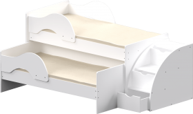 Кровать детская Матрешка выкатная с лестницей Белый в Красном Яре - krasnyj-yar.katalogmebeli.com | фото
