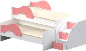 Кровать детская Матрешка выкатная с лестницей  Белый/Розовый в Красном Яре - krasnyj-yar.katalogmebeli.com | фото 1