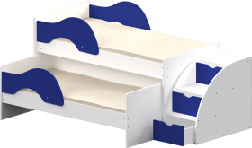 Кровать детская Матрешка выкатная с лестницей Белый/Синий в Красном Яре - krasnyj-yar.katalogmebeli.com | фото