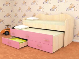 Кровать детская Нимфа двухместная 2.0 Дуб молочный/Розовый в Красном Яре - krasnyj-yar.katalogmebeli.com | фото 1
