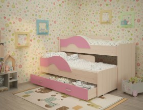 Кровать детская Радуга 1600 Млечный дуб/Розовый в Красном Яре - krasnyj-yar.katalogmebeli.com | фото