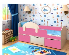 Кровать Малыш-мини Дуб молочный/Розовый в Красном Яре - krasnyj-yar.katalogmebeli.com | фото 1