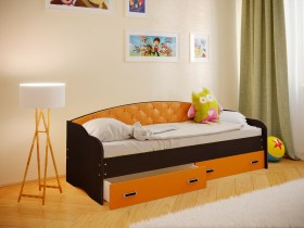 Кровать Софа-7 с мягкой спинкой (800х2000) Венге/Оранжевый в Красном Яре - krasnyj-yar.katalogmebeli.com | фото