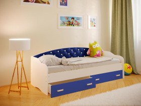 Кровать Софа-8 с мягкой спинкой со стразами (900х1900) Белый/Синий в Красном Яре - krasnyj-yar.katalogmebeli.com | фото