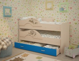 Кровать выкатная Радуга-Сафари детская 1600 Млечный дуб/Голубой в Красном Яре - krasnyj-yar.katalogmebeli.com | фото 1