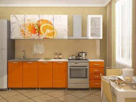 Кухонный гарнитур 1,8м Апельсин (Белый/Оранжевый металлик/Фотопечать апельсин) в Красном Яре - krasnyj-yar.katalogmebeli.com | фото 1