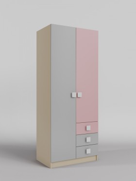 Шкаф 2-х створчатый с ящиками Грэйси (Розовый/Серый/корпус Клен) в Красном Яре - krasnyj-yar.katalogmebeli.com | фото