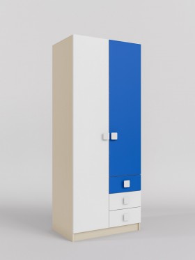 Шкаф 2-х створчатый с ящиками Скай (Синий/Белый/корпус Клен) в Красном Яре - krasnyj-yar.katalogmebeli.com | фото