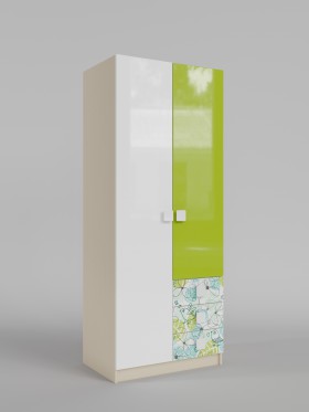 Шкаф 2-х створчатый с ящиками Твит (Белый/Зеленый/корпус Клен) в Красном Яре - krasnyj-yar.katalogmebeli.com | фото