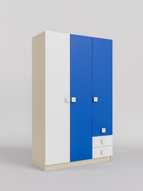Шкаф 3-х створчатый с ящиками Скай (Синий/Белый/корпус Клен) в Красном Яре - krasnyj-yar.katalogmebeli.com | фото