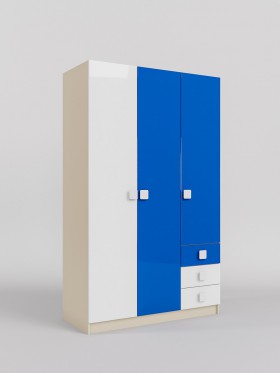 Шкаф 3-х створчатый с ящиками Скай люкс (Синий/Белый/корпус Клен) в Красном Яре - krasnyj-yar.katalogmebeli.com | фото