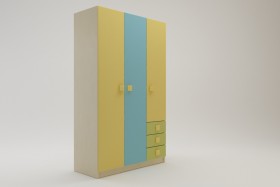 Шкаф 3-х створчатый с ящиками Смайли (Желтый/Голубой/Зеленый/корпус Клен) в Красном Яре - krasnyj-yar.katalogmebeli.com | фото