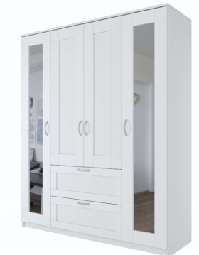 Шкаф четырехдверный Сириус с 2 зеркалами и 2 ящиками белый в Красном Яре - krasnyj-yar.katalogmebeli.com | фото
