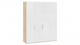 Шкаф для одежды с 4 глухими дверями «Эмбер» Яблоня Беллуно/Белый глянец в Красном Яре - krasnyj-yar.katalogmebeli.com | фото