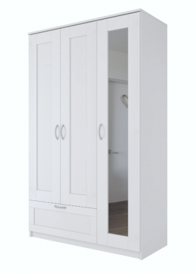 Шкаф трехдверный Сириус с зеркалом и 1 ящиком белый в Красном Яре - krasnyj-yar.katalogmebeli.com | фото