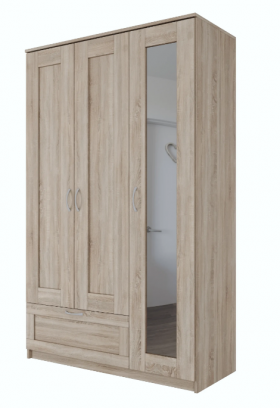 Шкаф трехдверный Сириус с зеркалом и 1 ящиком дуб сонома в Красном Яре - krasnyj-yar.katalogmebeli.com | фото