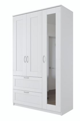 Шкаф трехдверный Сириус с зеркалом и 2 ящиками белый в Красном Яре - krasnyj-yar.katalogmebeli.com | фото